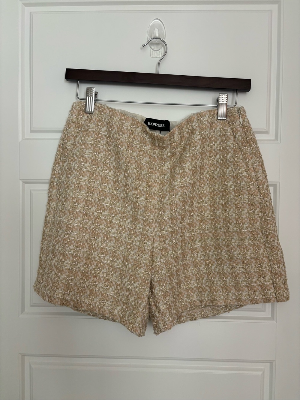 Express Beige and Cream Tweed High-Rise Shorts